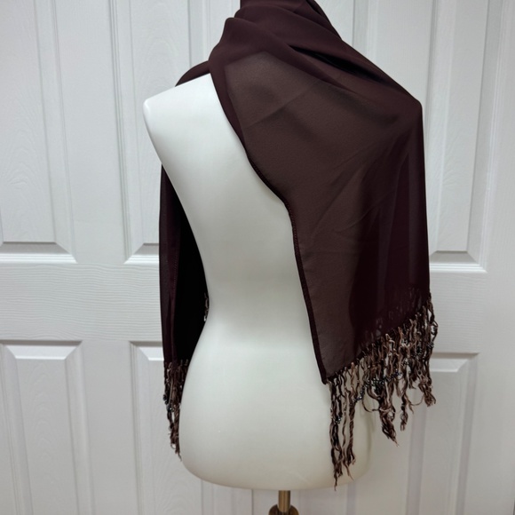 Beautiful Dark Brown Chiffon Pashmina or Shawl 57" x 22" - In bag. - Picture 1 of 13